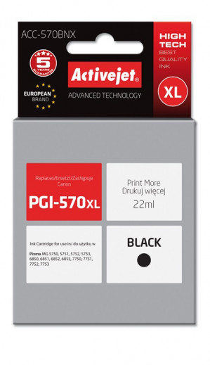 Tusz Activejet ACC-570BNX do drukarki Canon, Zamiennik Canon PGI-570Bk XL; Supreme; 22 ml; czarny.
