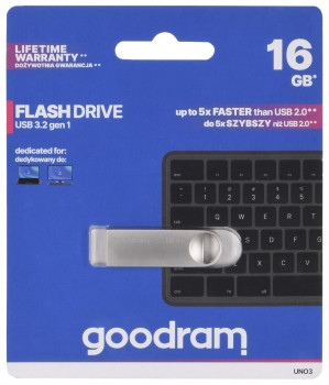 GOODRAM FLASHDRIVE 16GB UNO3 SILVER USB 3.2 Gen 1