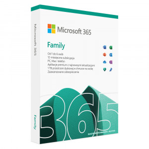 Microsoft 365 Family (6 użytkowników; 12 miesięcy; wersja fizyczna; domowa; Polska) (6GQ-01593)
