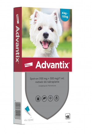 ELANCO Advantix - krople przeciw kleszczom dla psa S (10kg) - 4x1ml