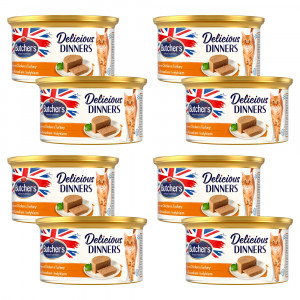 BUTCHER'S Delicious Dinners Cat z kurczakiem i indykiem - mokra karma dla kota w formie musu - puszka 8x85g