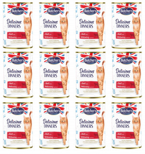 BUTCHER'S Delicious Dinners Kawałki z wołowiną w galaretce - mokra karma dla kota - 12x400g
