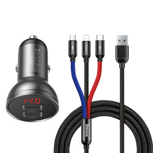 BASEUS ŁADOWARKA SAMOCHODOWA 24 W + KABEL USB 3W1