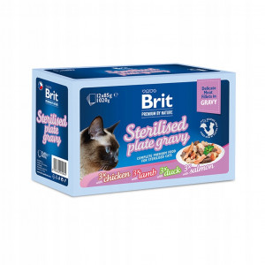 BRIT Premium by Nature Sterilised Plate saszetki w sosie mix smaków - mokra karma dla kota - 12x85g