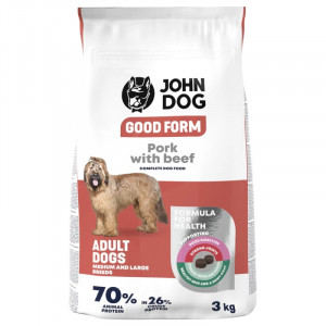 JOHN DOG Good Form Adult Średnie i duże rasy wieprzowina z wołowiną - sucha karma dla psa - 3 kg