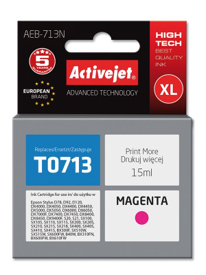 Activejet AEB-713N Tusz do drukarki Epson, Zamiennik Epson T0713, T0893, T1003; Supreme; 15 ml; purpurowy.