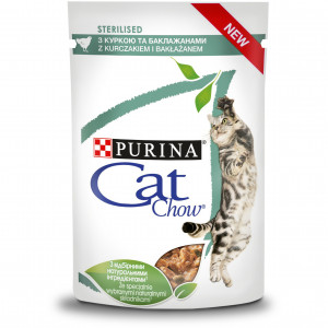 PURINA CAT CHOW Sterilised z kurczakiem i bakłażanem w sosie - mokra karma dla kota - 24x85 g