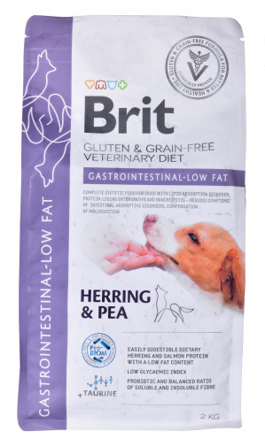 BRIT Grain Free Vet Diets Dog Gastrointestinal Low Fat Śledź & Groszek - sucha karma dla psa - 2 kg