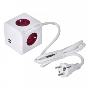 Allocacoc Przedł. PowerCube Extended USB 1.5 m Red