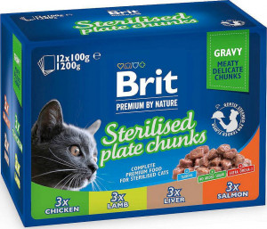 Brit Cat Pouches STERILE PLATE 1200g (12x100g)