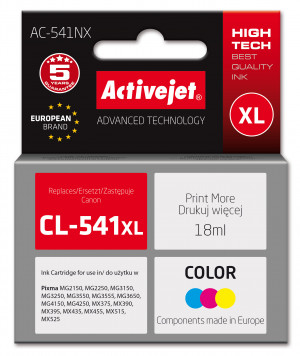 Activejet AC-541NX Tusz do drukarki Canon, Zamiennik Canon CL-541XL; Supreme; 18 ml; błękitny, żółty, czerwony.
