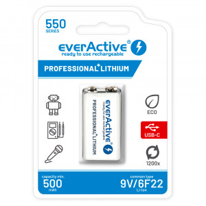 EVERACTIVE AKUMULATOREK 6F22/9V LI-ION EVHR22-550C