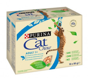 PURINA Cat Chow Łosoś, zielona fasolka - mokra karma dla kota - 10x85 g