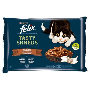 Purina Felix Tasty Shreds z Kaczką i z Indykiem 4x80g