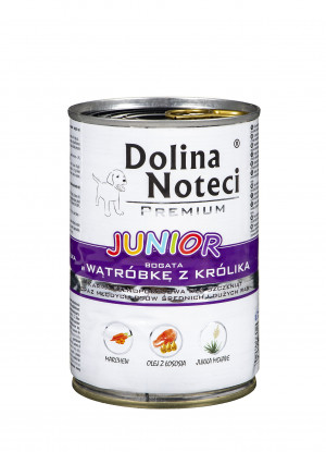 DOLINA NOTECI Premium Junior bogata w wątróbkę z królika - mokra karma dla szczeniąt ras średnich i dużych - 400g