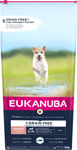 EUKANUBA Grain Free Senior Small/Medium Breed Ocean Fish - sucha karma dla psa - 12 kg