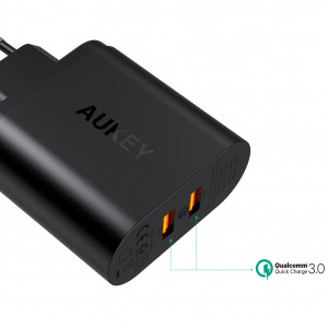AUKEY 2XUSB ŁADOWARKA SIECIOWA QC 3.0 PA-T16 BLACK