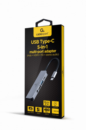 GEMBIRD MULTI ADAPTER USB TYP-C 5W1 SREBRNY