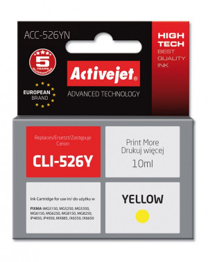 Activejet ACC-526YN Tusz do drukarki Canon, Zamiennik Canon CLI-526Y; Supreme; 10 ml; żółty.