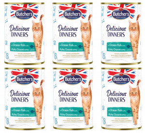 BUTCHER'S Delicious dinners Kawałki z rybą morską w galaretce - mokra karma dla kota - 6x400g