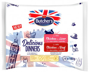 Butcher's Delicious Dinners z kurczakiem i wątróbką/ z kurczakiem i wołowiną 4x100g
