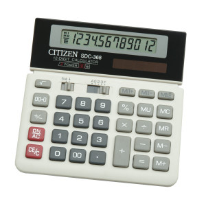 CITIZEN KALKULATOR BIUROWY SDC-368, 12-CYFROWY, 152X152MM, CZARNO-BIAŁY