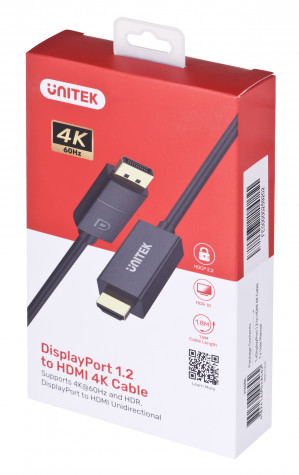 UNITEK ADAPTER KABEL DP 1.2 - HDMI, 4K 60HZ, 1,9M