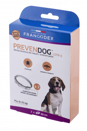 FRANCODEX Obroża biobójcza PREVENDOG 60 cm dla małych i średnich psów do 25 kg - 2 szt.