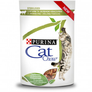 PURINA CAT CHOW Sterilised z jagnięciną i zieloną fasolką w sosie - mokra karma dla kota - 24x85 g