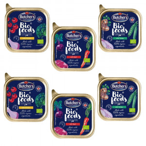 BUTCHER'S BIO Foods Dog - mokra karma dla psa MIX SMAKÓW - tacka 6x150g