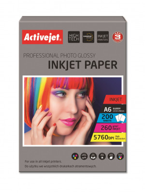 Papier fotograficzny błyszczący Activejet AP6-260GR200; A6; 200 szt.