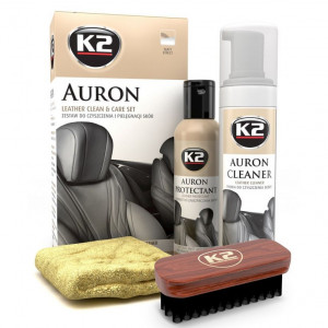 K2 AURON zestaw (Auron Cleaner+Auron Protectant+szczotka Auron Brush + mikrofibra) - zestaw do czyszczenia i pielęgnacji skór