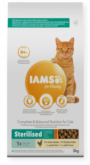 IAMS for Vitality Sterilised ze świeżym kurczakiem 3 kg kot