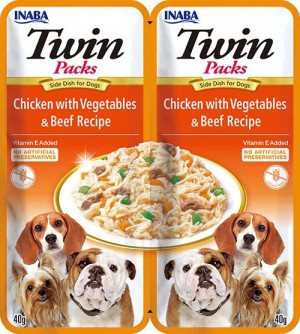 INABA Dog Twin Kurczak z warzywami i wołowiną w bulionie - przysmak dla psa - 2x40g