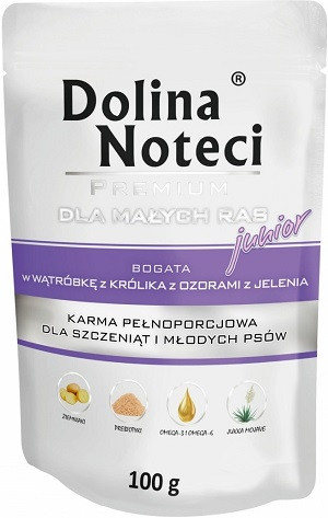 DOLINA NOTECI Premium Junior bogata w wątróbkę z królika - mokra karma dla szczeniąt ras małych - 100 g