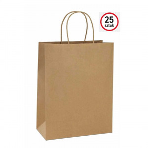 BSTech Torba Papierowa z rączką brązowa 260x170x310 25 szt 120 gsm