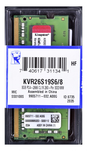 KINGSTON DDR4 SODIMM 8GB 2666MHz CL19 1Rx16