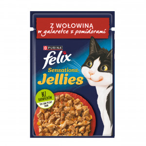 Purina Felix Sensations Jellies z wołowiną w galaretce z pomidorami - mokra karma dla kota - 85 g