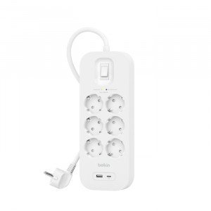 BELKIN LISTWA ZASILAJĄCA 6-PORTS + 1XUSB-A/C 650J