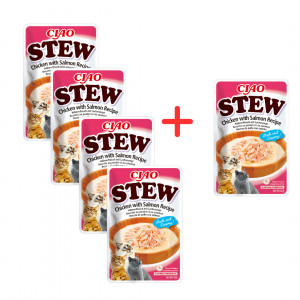 INABA Ciao Stew Chicken & Salmon Kurczak z łososiem potrawka w sosie - przysmak dla kota - 4x40g + GRATIS
