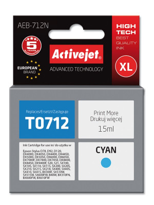 Activejet AEB-712N Tusz do drukarki Epson, Zamiennik Epson T0712, T0892, T1002; Supreme; 15 ml; błękitny.