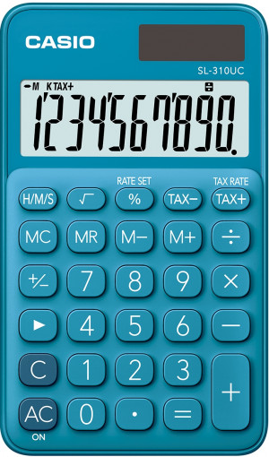 CASIO KALKULATOR KIESZONKOWY SL-310UC-BU NIEBIESKI, 10 CYFROWY WYŚWIETLACZ