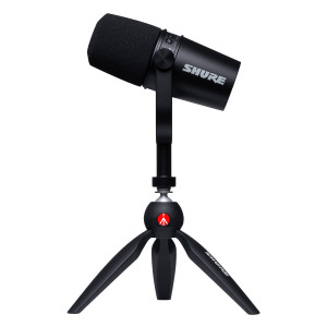 Shure MV7-K-BNDL - Mikrofon lektorski/wokalny ze złączem XLR/USB-C Czarny + statyw biurkowy