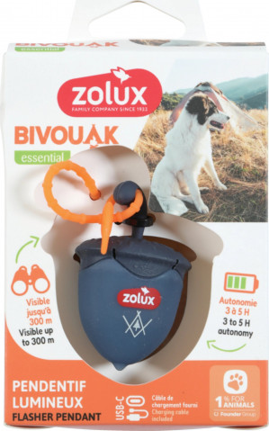 ZOLUX Bivouak Świecąca zawieszka do obroży Orzech LED USB niebieska - 6x4x3cm