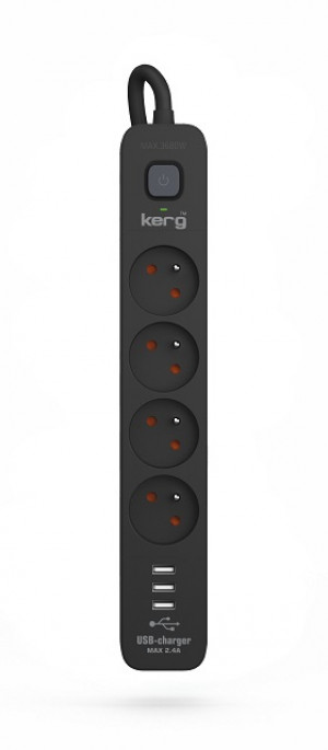 Listwa zasilająca KERG z wyłącznikiem-4 gniazda 3USB 16A 1,5m czarny