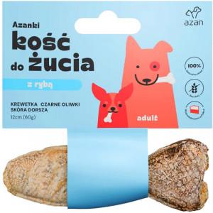 AZANKI Kość z krewetką i czarnymi oliwkami w skórze dorsza o kształcie ryby - przysmak dla psa - 12cm