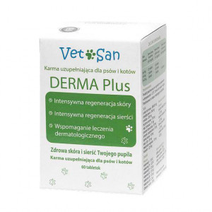 VETOSAN DERMA Plus - kompleks witamin na zdrową skórę i sierść dla psa i kota - 60 tabletek