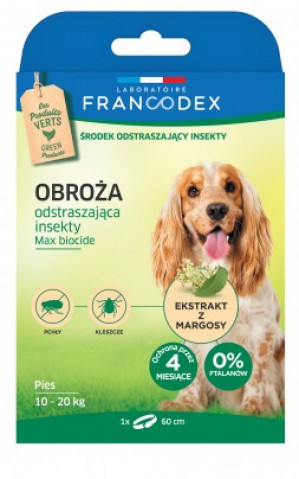 FRANCODEX Obroża dla średnich psów od 10 kg do 20 kg odstraszająca insekty - 4 miesiące ochrony - 60 cm