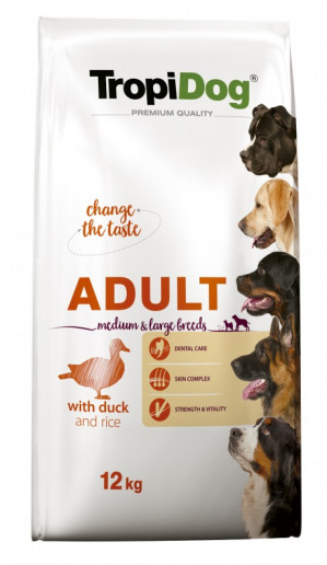 TROPIDOG Premium Adult Medium & Large Kaczka z ryżem - sucha karma dla psa - 12 kg