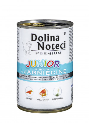 DOLINA NOTECI Premium Junior bogata w jagnięcinę - mokra karma dla szczeniąt ras średnich i dużych - 400g